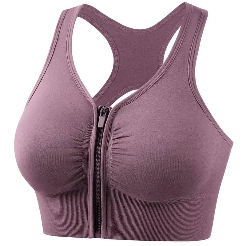 Women's zipper yoga running fitness bra