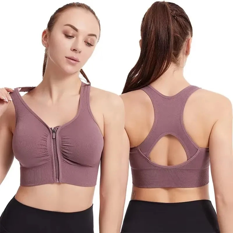 Women's zipper yoga running fitness bra