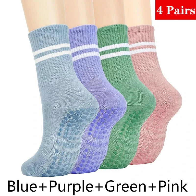 Pairs Yoga Socks for Women Professional Non-slip Silicone Mid-tube Pilates Socks