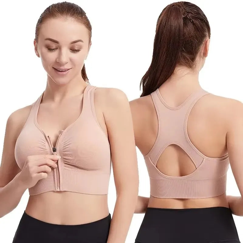 Women's zipper yoga running fitness bra