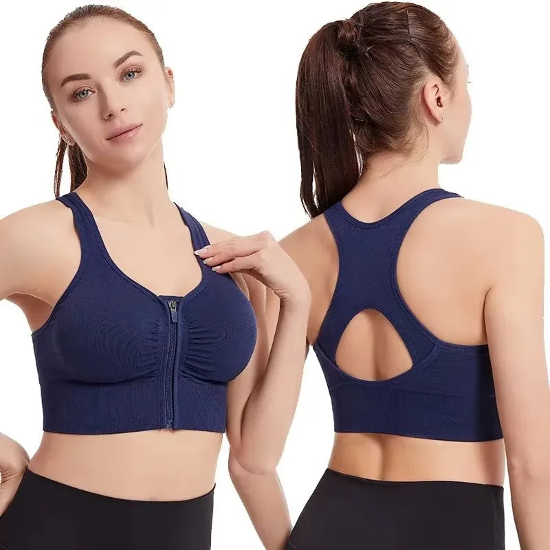 Women's zipper yoga running fitness bra